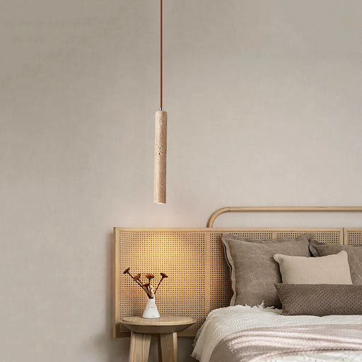 Long Cylinder Travertine Pendant Lamp - Sweatfully
