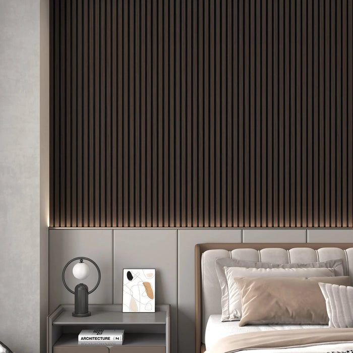 Luxury Smoked Walnut Acoustic Solid Wood Slat Wall Panels ( 2 Panels Per Box） - Sweatfully