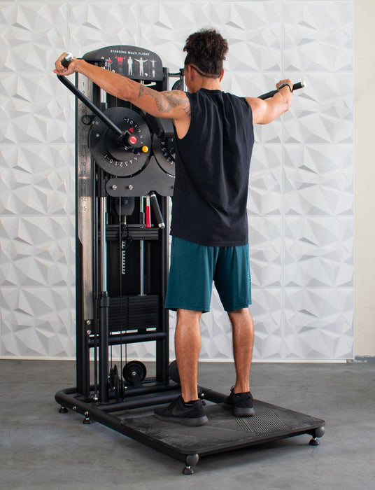Muscle-Flight Trainer - Muscle D Fitness - Heavy Base - Adjustable Height and Range of Motion - Selectorized - Sweatfully