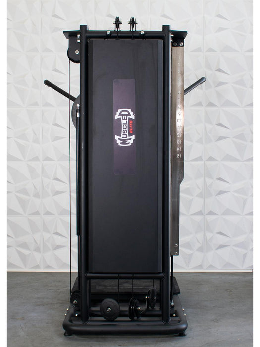 Muscle-Flight Trainer - Muscle D Fitness - Heavy Base - Adjustable Height and Range of Motion - Selectorized - Sweatfully