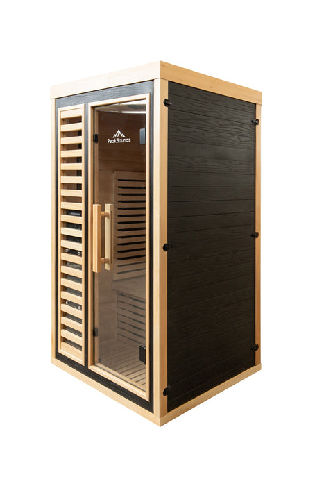 Peak Saunas Shasta 1-Person Indoor Full Spectrum Infrared Sauna with XL Medical-Grade Red Light Therapy & Smart WiFi App Control - Sweatfully