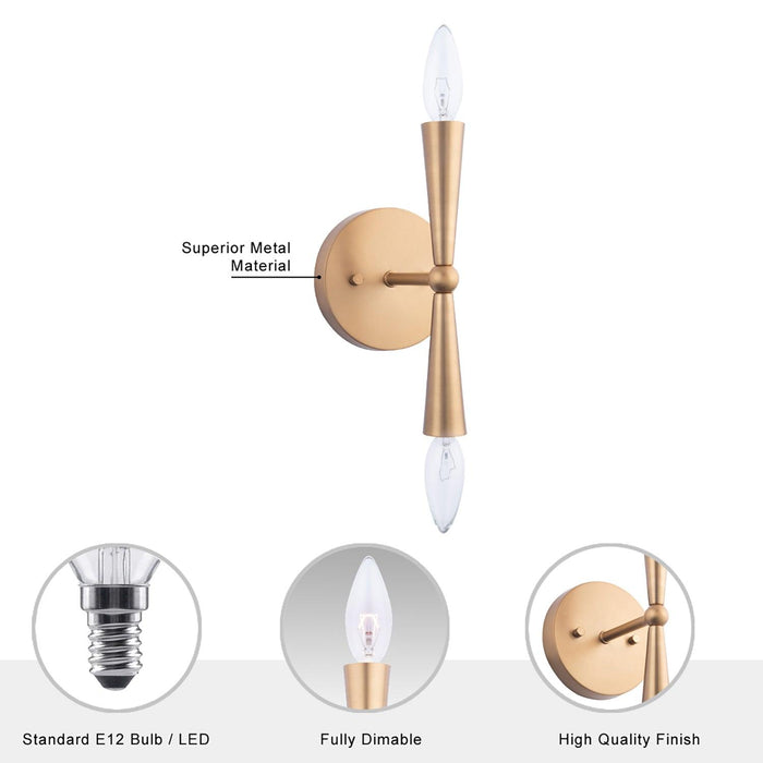 Mizu Mid-Century Modern Gold 2-Light Wall Sconce Light - Sweatfully