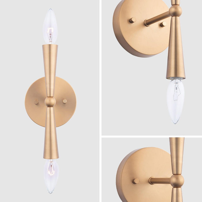 Mizu Mid-Century Modern Gold 2-Light Wall Sconce Light - Sweatfully