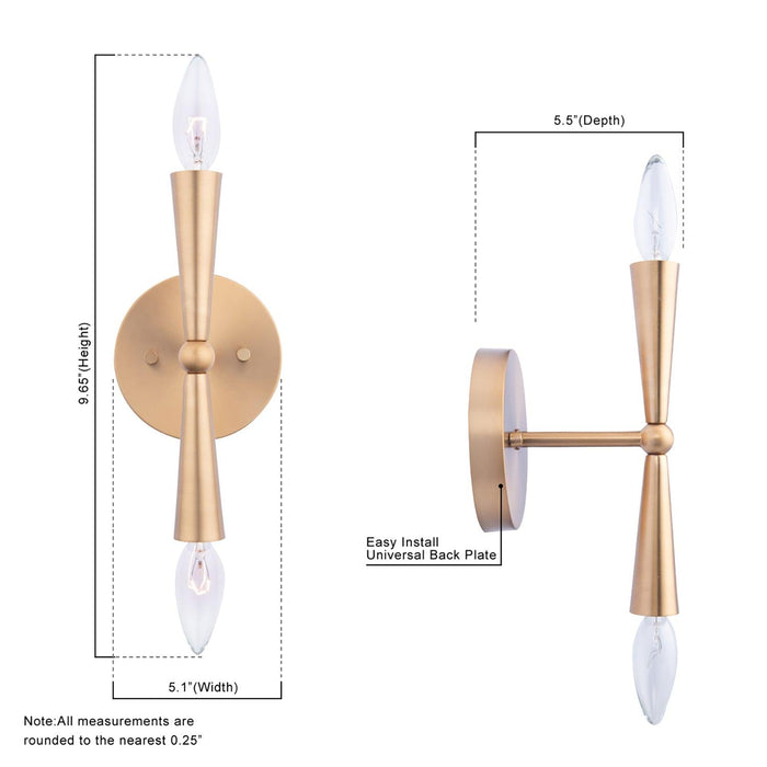 Mizu Mid-Century Modern Gold 2-Light Wall Sconce Light - Sweatfully