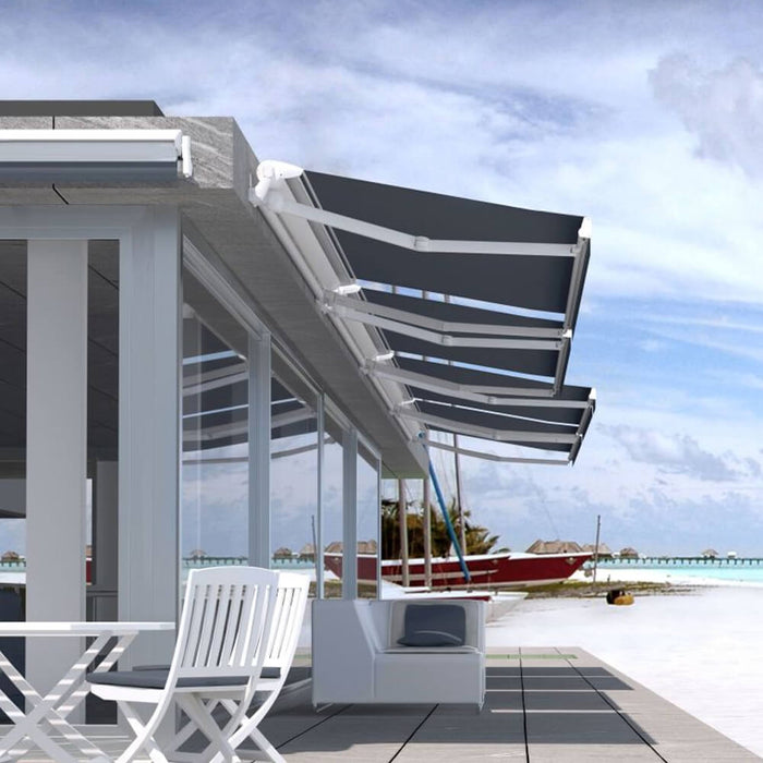 Multiple Awnings Brasilia Europa Premium Outdoor Electric Retractable Sun Shade Awning With White Frame (SAK63824) - Sweatfully