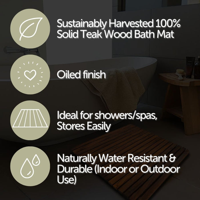 Yukon Teak Shower and Bathmat 24" x 24" - Sweatfully
