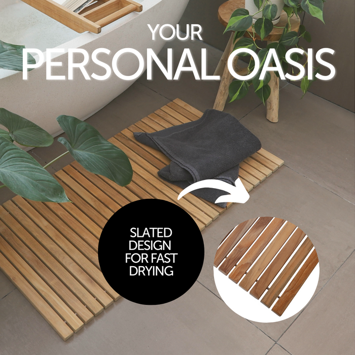 Sandpoint Natural Teak Shower and Bath String Mat 40″ x 20″ - Sweatfully