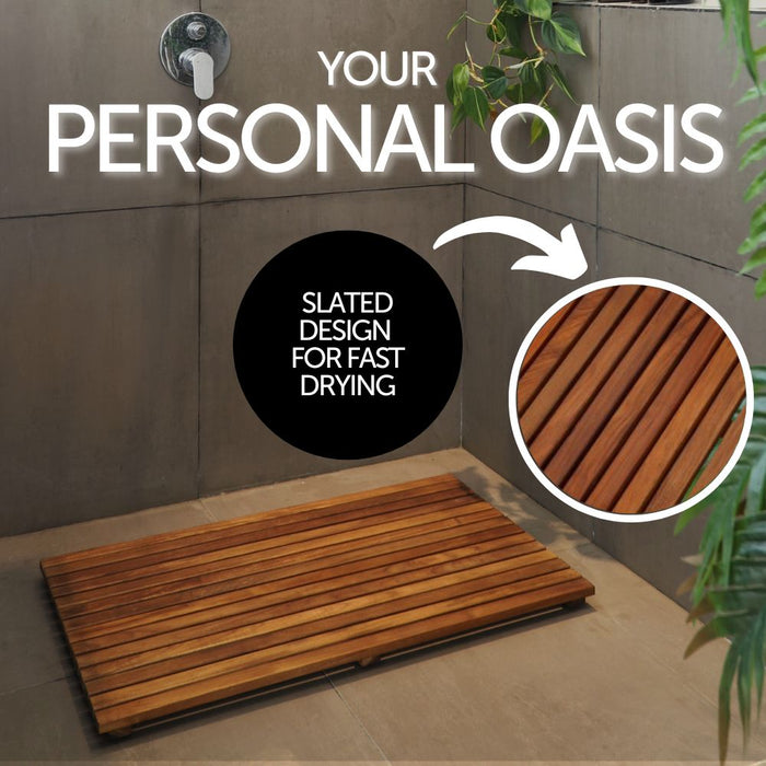Bel Air Indoor or Outdoor Teak Shower and Bath Mat 31.4″ x 19.6″ - Sweatfully