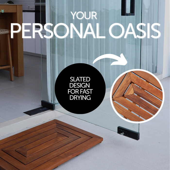 Aromi Oiled Teak Shower and Bath Mat 31.4″ x 19.6″ - Sweatfully