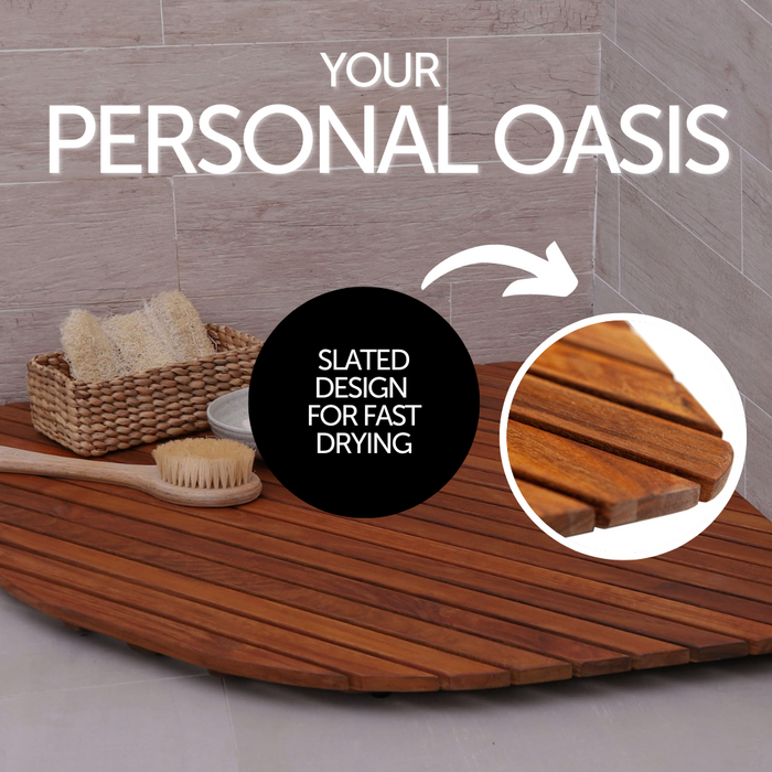 Airstream Oiled Teak Shower and Bath Mat with Rounded Edge 30″ x 30″ - Sweatfully