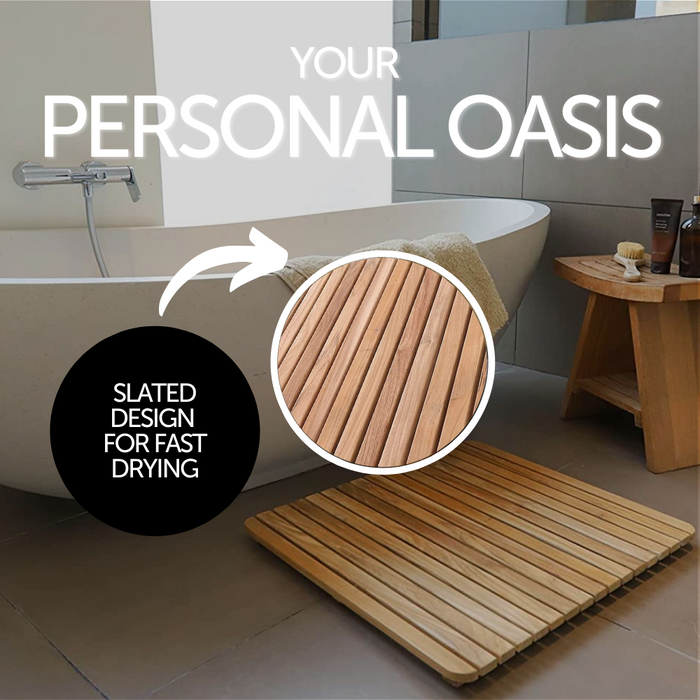 Yukon Teak Shower and Bathmat 24" x 24" - Sweatfully