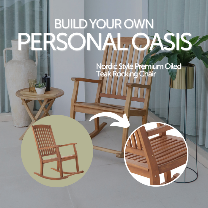 Telluride Oiled Teak Outdoor Patio Rocking Chair - Sweatfully