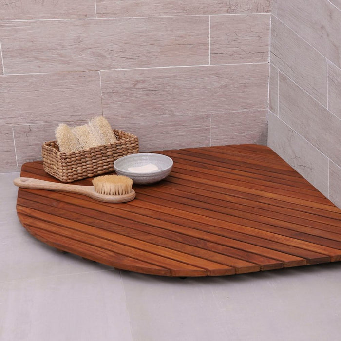 Airstream Oiled Teak Shower and Bath Mat with Rounded Edge 30″ x 30″ - Sweatfully