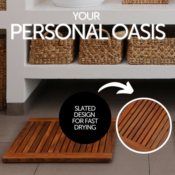 Juno Oiled Teak Shower and Bath Mat with Frame 23.6″ x 17.7″ - Sweatfully
