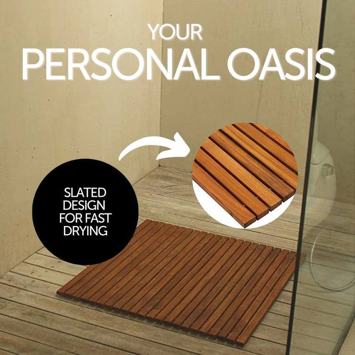 Sapporo Teak Shower and Bath String Mat with Rubber Footing 30″ x 30″ - Sweatfully