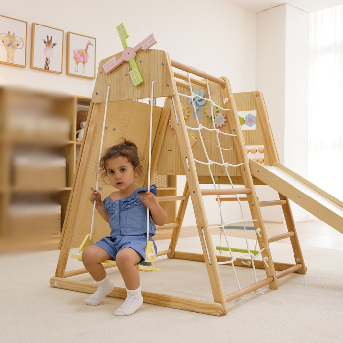 Avenlur Cherry 5-in-1 Wooden Indoor Climber – Montessori Play Gym for Toddlers & Kids - Sweatfully