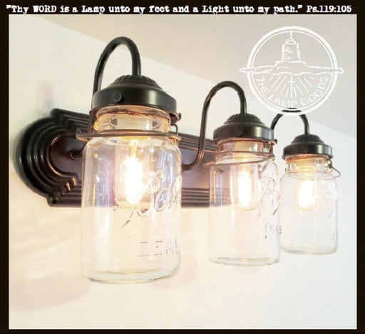 Rustic Vintage Mason Jar BATHROOM Light Trio - Sweatfully