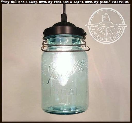 Vintage BLUE Mason Jar PENDANT Light - Sweatfully