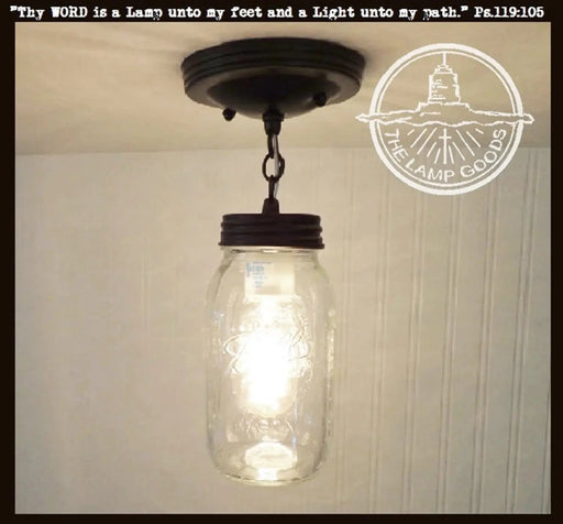 Mason Jar Ceiling LIGHT With Chain & NEW Quart - Sweatfully