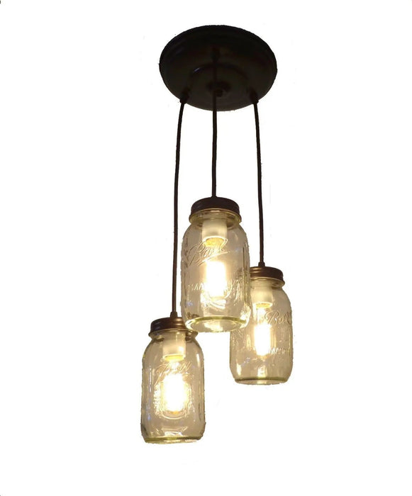 Mason Jar CHANDELIER Pendant Light Trio - Sweatfully