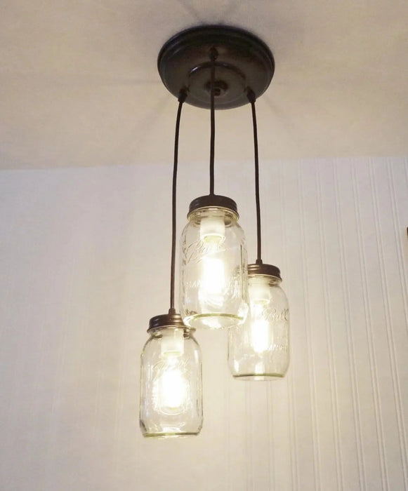 Mason Jar CHANDELIER Pendant Light Trio - Sweatfully