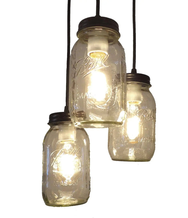 Mason Jar CHANDELIER Pendant Light Trio - Sweatfully