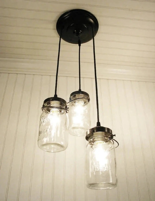 Mason Jar Chandelier Pendant Light Trio - Sweatfully
