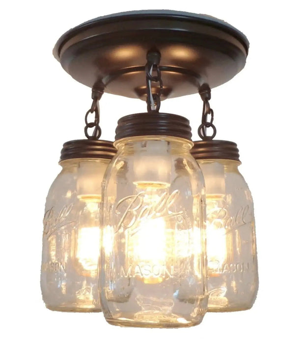 Mason Jar LIGHT FIXTURE New Quart Chain Trio - Sweatfully
