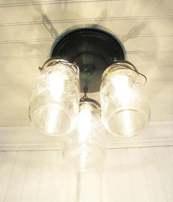Mason Jar Vintage Light Fixture - Quart Chain Trio - Sweatfully