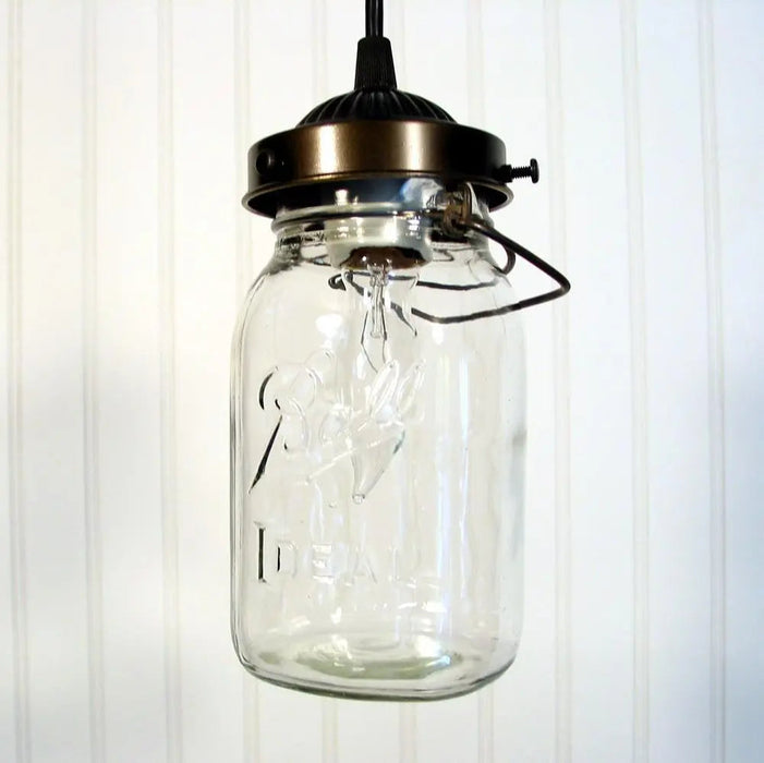 Mason Jar PENDANT Light Vintage Quart - Sweatfully