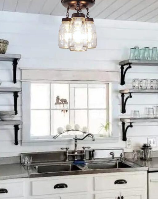 Mason Jar LIGHT FIXTURE New Quart Chain Trio - Sweatfully