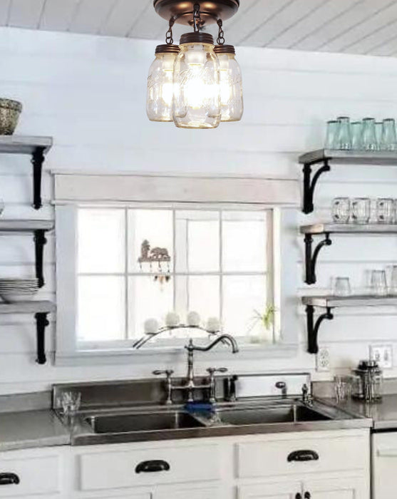 Mason Jar LIGHT FIXTURE New Quart Chain Trio - Sweatfully