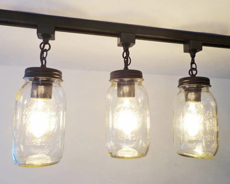 Mason Jar TRACK LIGHTING New Quarts Chain Trio - Sweatfully
