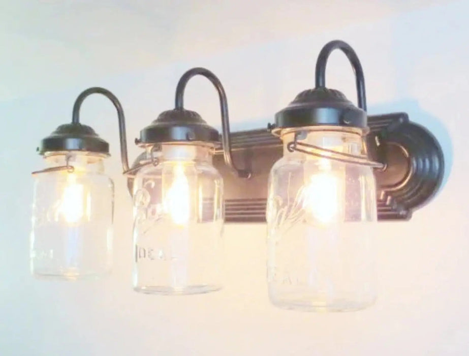 Rustic Vintage Mason Jar BATHROOM Light Trio - Sweatfully