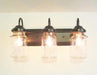 Rustic Vintage Mason Jar BATHROOM Light Trio - Sweatfully