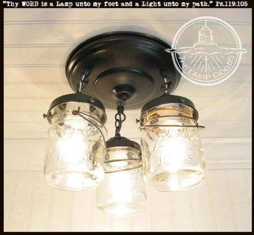 Mason Jar LIGHT FIXTURE Vintage PINT Chain Trio - Sweatfully