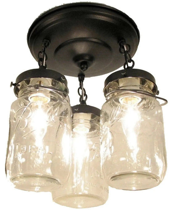 Mason Jar Vintage Light Fixture - Quart Chain Trio - Sweatfully