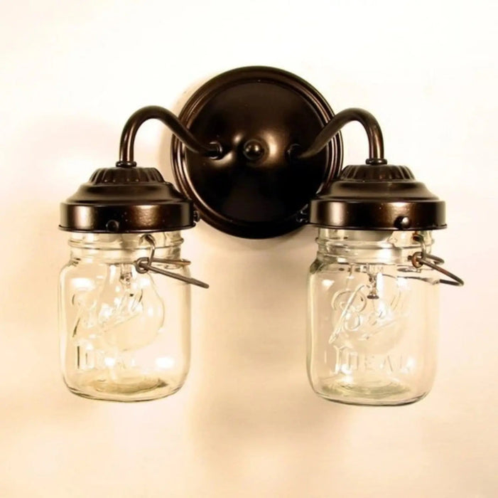 Mason Jar WALL LIGHT Double Sconce - Sweatfully