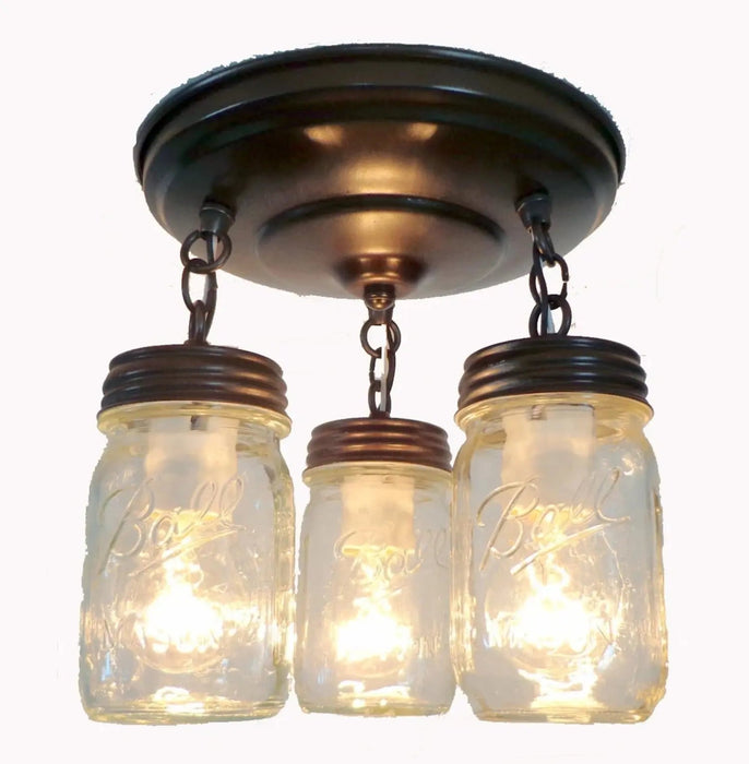Mason Jar LIGHT FIXTURE New PINT Chain Trio - Sweatfully