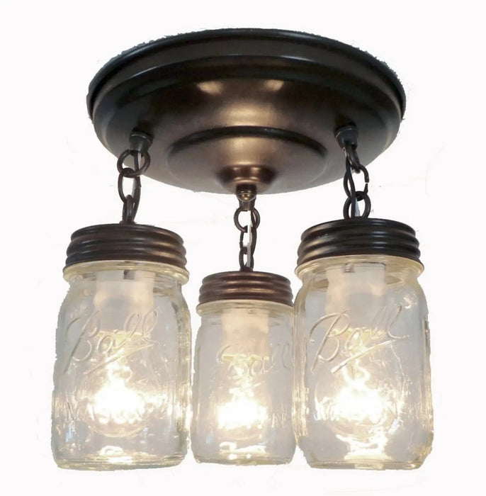 Mason Jar LIGHT FIXTURE New PINT Chain Trio - Sweatfully