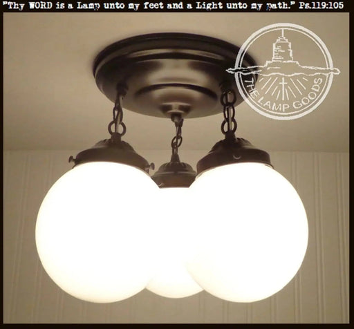 Milk Glass Opal Globe Ceiling Light Chain Trio - Sweatfully
