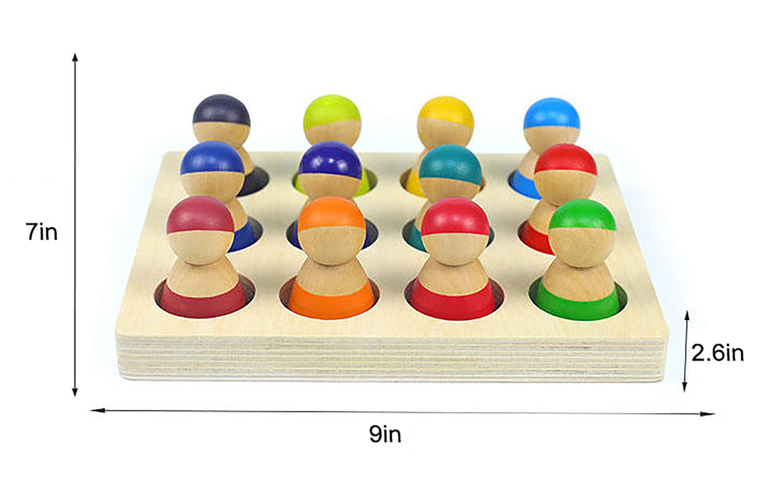Wooden Rainbow Peg Dolls Figures 12 Piece Set - Sweatfully