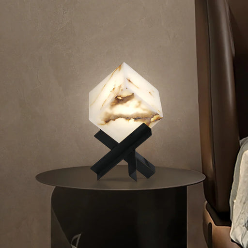 Modern Alabaster Cube Table Lamp - Sweatfully