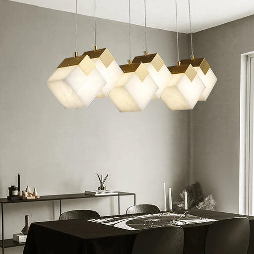 Modern Cube Alabaster Pendant Light - Sweatfully