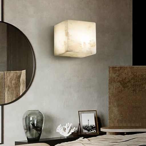 Modern Cube Square Alabaster Wall Sconce - Sweatfully