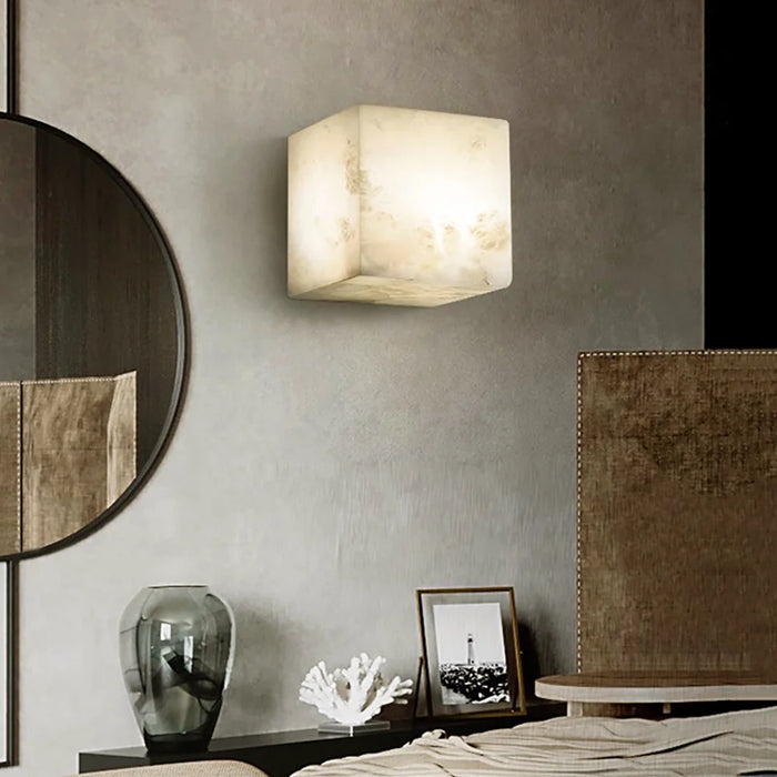 Modern Cube Square Alabaster Wall Sconce - Sweatfully