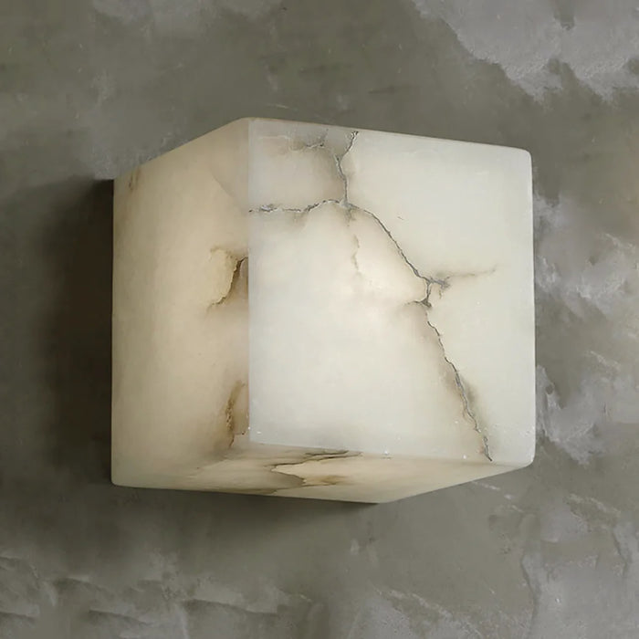 Modern Cube Square Alabaster Wall Sconce - Sweatfully