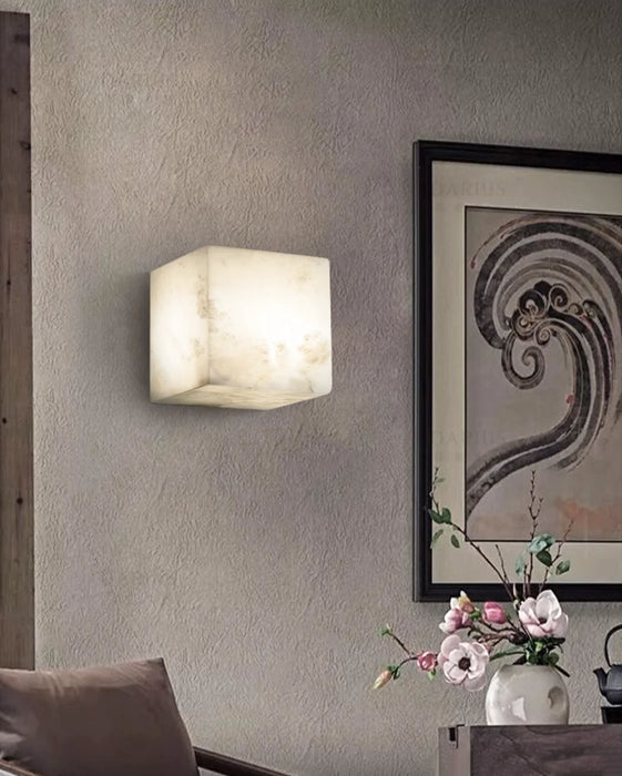 Modern Cube Square Alabaster Wall Sconce - Sweatfully
