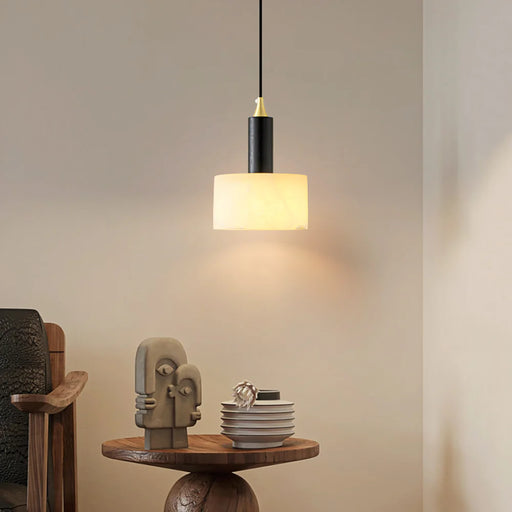 Modern Cylindrical Alabaster Pendant Light - Sweatfully