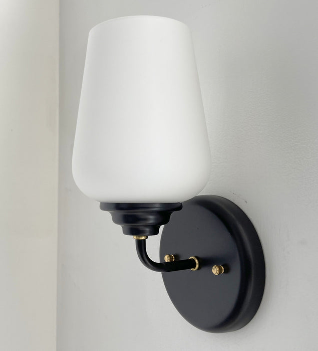 MODERN SLEEK Opal Wall SCONCE Brass and Black - Sweatfully